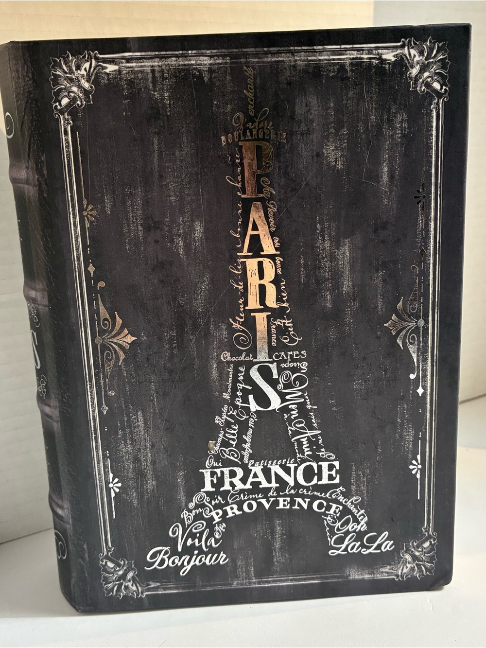 Punch Studio Black Eiffel Tower Art Book Box with White and Gold Lettering
